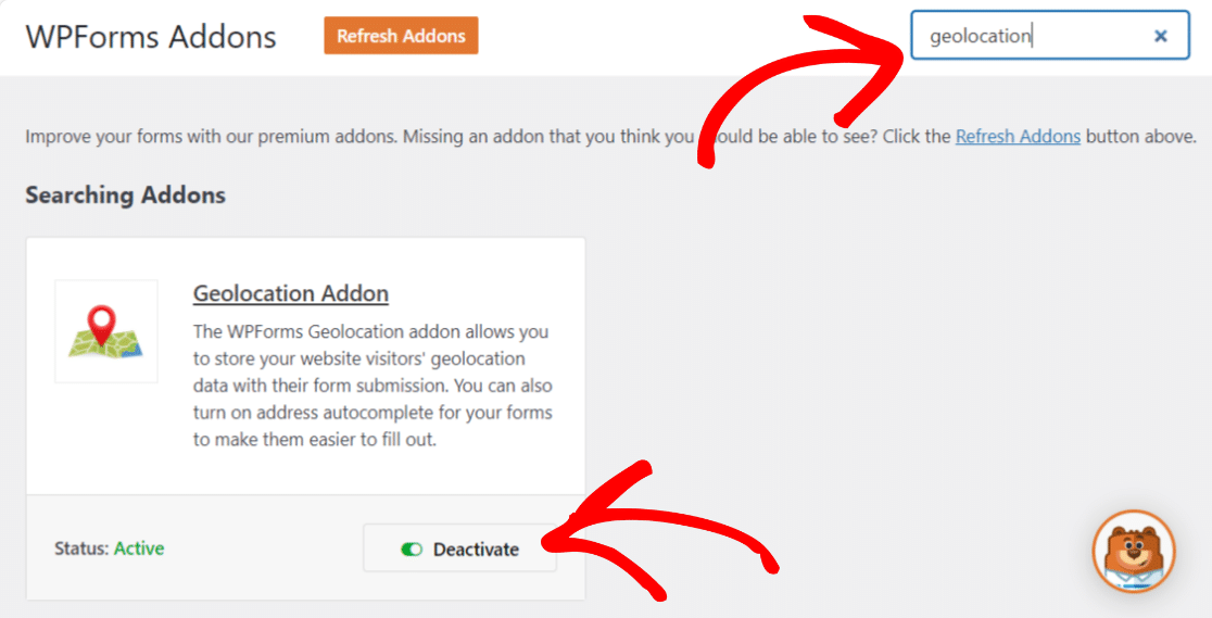 активировать аддон геолокации wpforms