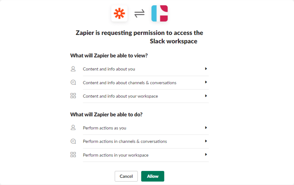 允许 zapier 访问 slack