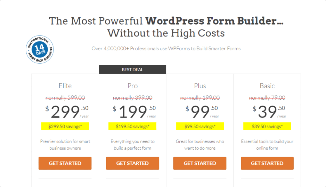 surveymonkey vs jotform vs wpforms: WPForms-pricing