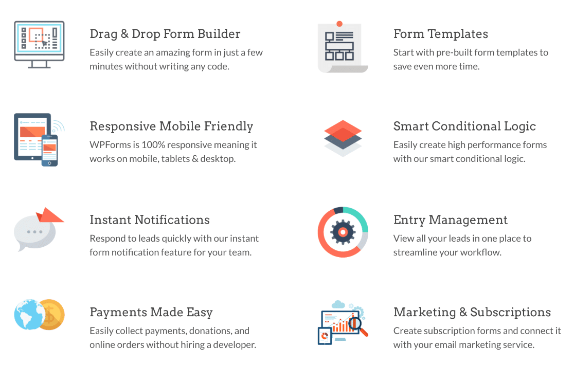 Surveymonkey vs jotform vs wpforms: คุณสมบัติของ WPForms